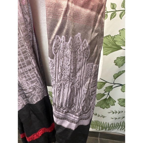 100% Silk Scarf Red Grey Ombre Angkor Wat Temple Lotus Elephant Print Cambodia - Picture 2 of 5